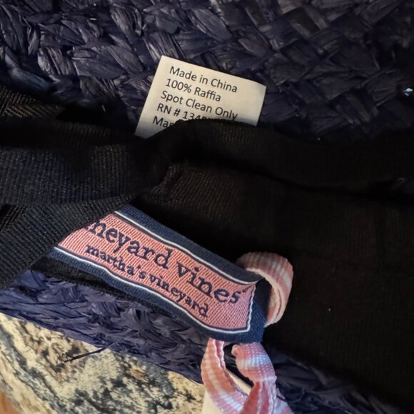 Vineyard Vines Chevron Trim Straw Women's Fedora - Vineyard Navy NEW - Picture 6 of 10